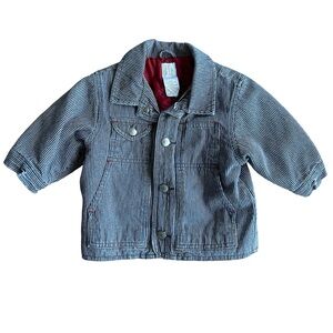 Baby GAP Denim Train Conductor Striped Jean Jacket with Red Lining